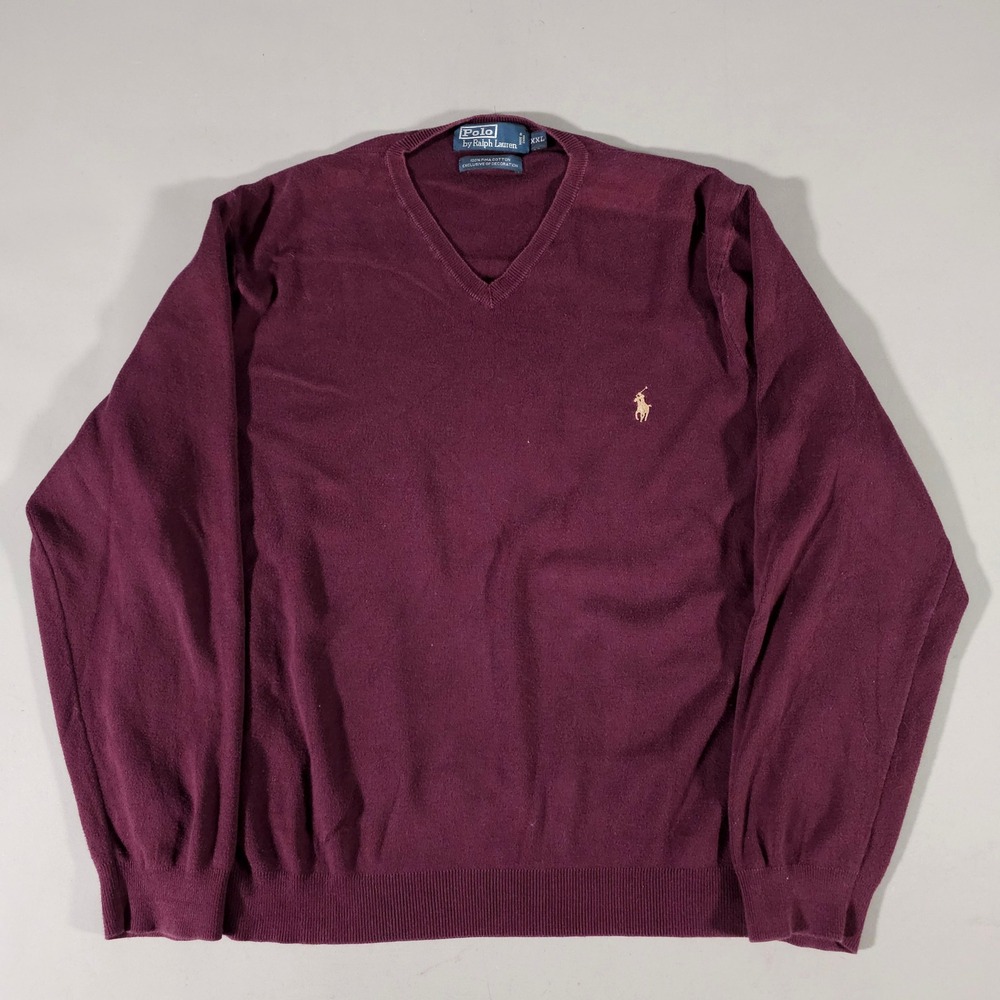 Polo Ralph Lauren Sweater Mens XXL Burgundy Pima Cottonโ V-Neck Pony Logo